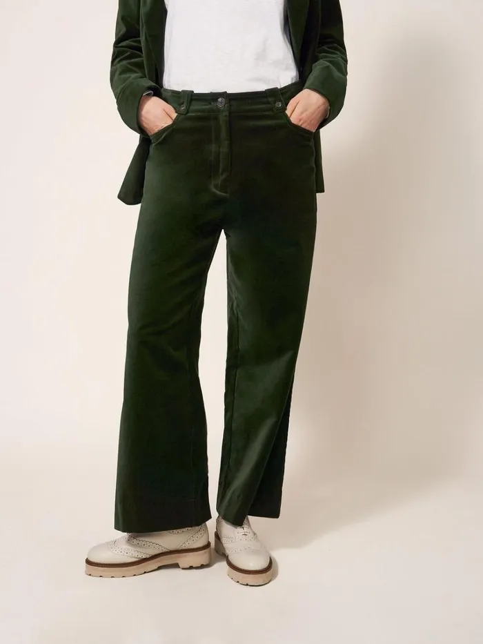 Women TROUSERS White Stuff Belle Velvet Cropped Wide Leg Dark Green Women TROUSERS White Stuff Belle Velvet Cropped Wide Leg Dark Green