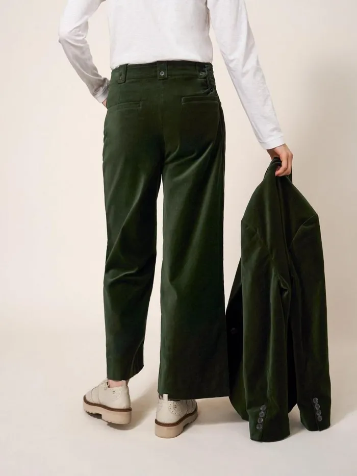 Women TROUSERS White Stuff Belle Velvet Cropped Wide Leg Dark Green Women TROUSERS White Stuff Belle Velvet Cropped Wide Leg Dark Green