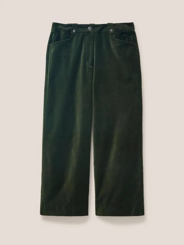 Women TROUSERS White Stuff Belle Velvet Cropped Wide Leg Dark Green Women TROUSERS White Stuff Belle Velvet Cropped Wide Leg Dark Green