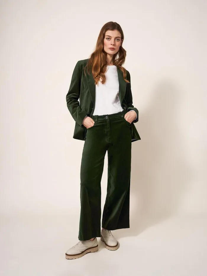 Women TROUSERS White Stuff Belle Velvet Cropped Wide Leg Dark Green Women TROUSERS White Stuff Belle Velvet Cropped Wide Leg Dark Green