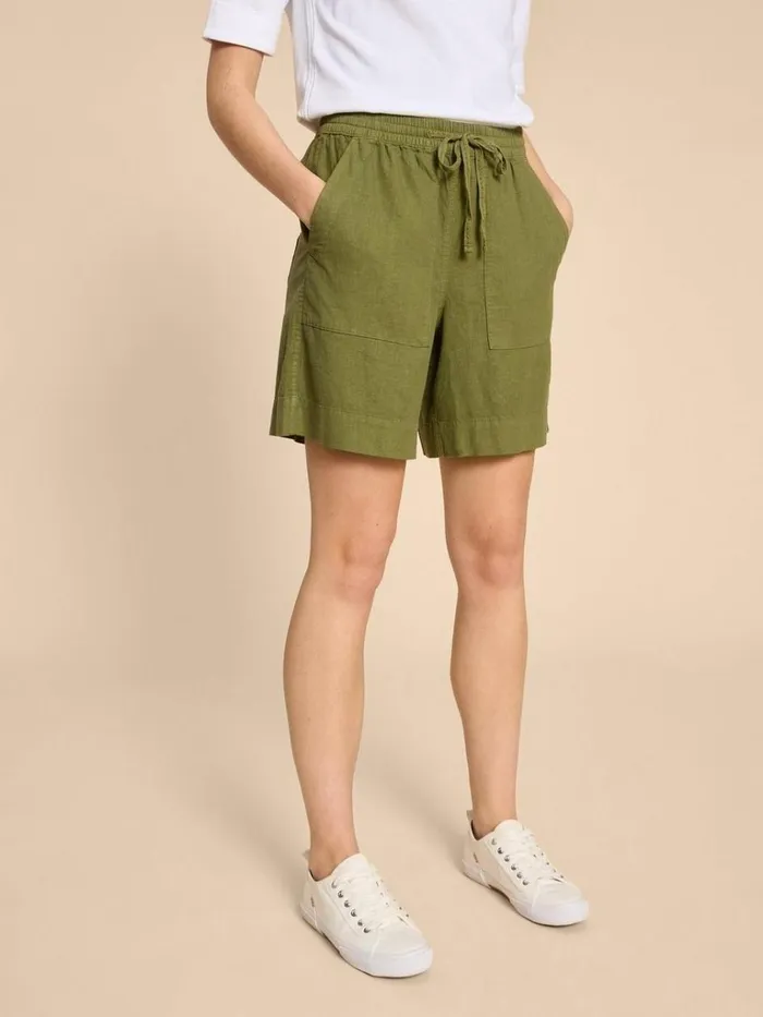 Women TROUSERS White Stuff Elle Linen Blend Short Dark Green