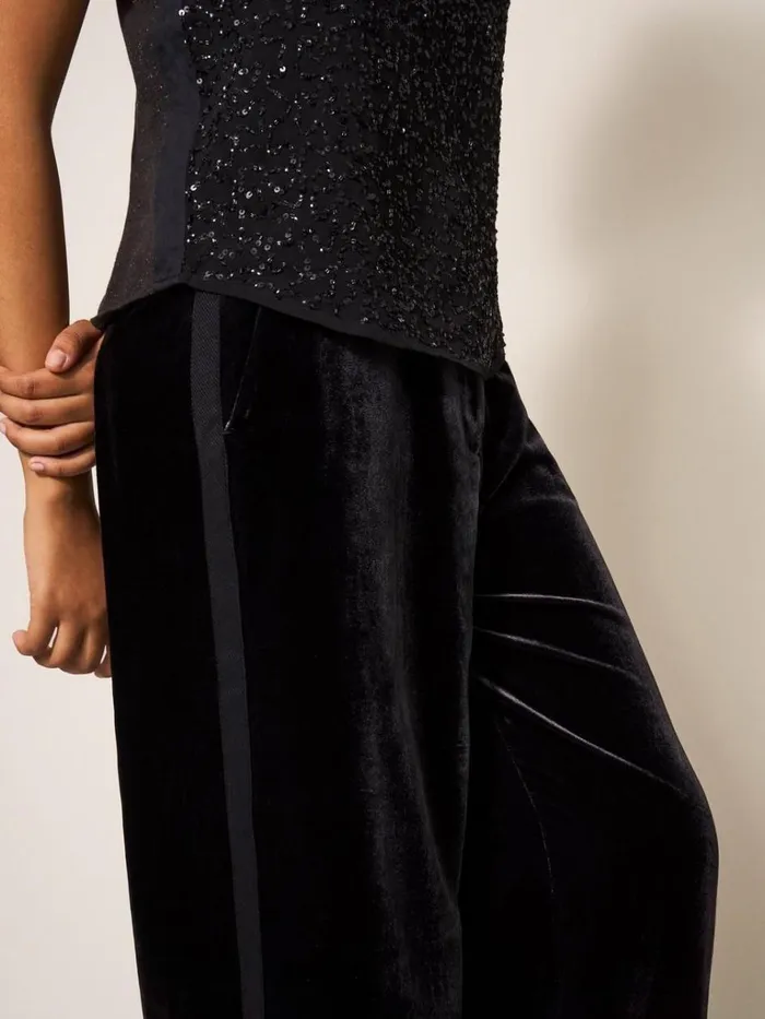 Women TROUSERS White Stuff Jenny Velvet Wide Leg Trouser Pure Black