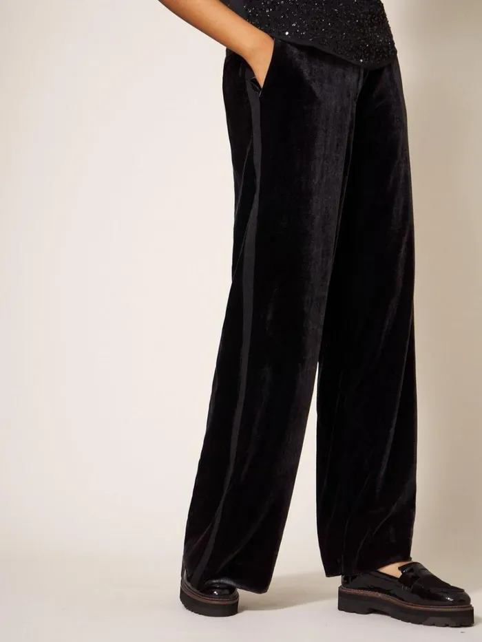 Women TROUSERS White Stuff Jenny Velvet Wide Leg Trouser Pure Black Women TROUSERS White Stuff Jenny Velvet Wide Leg Trouser Pure Black