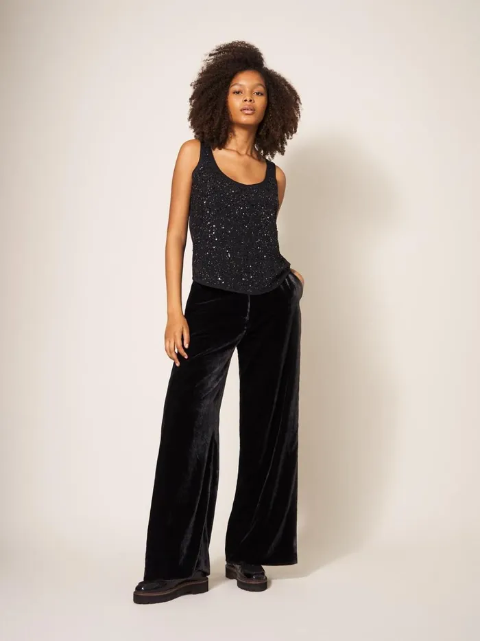 Women TROUSERS White Stuff Jenny Velvet Wide Leg Trouser Pure Black Women TROUSERS White Stuff Jenny Velvet Wide Leg Trouser Pure Black