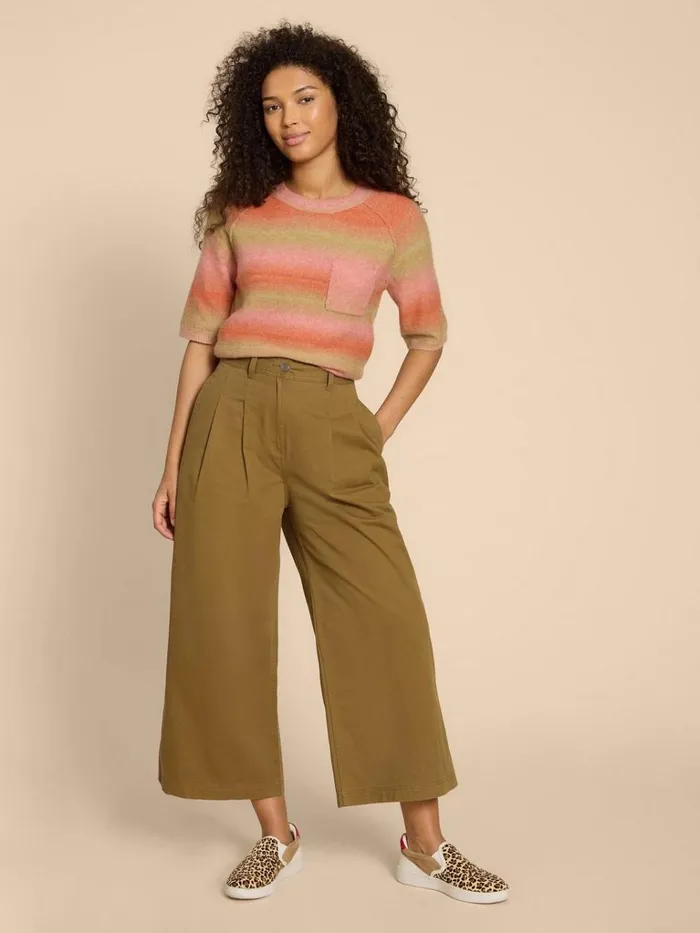Women TROUSERS White Stuff Samira Wide Leg Crop Trouser Khaki Green