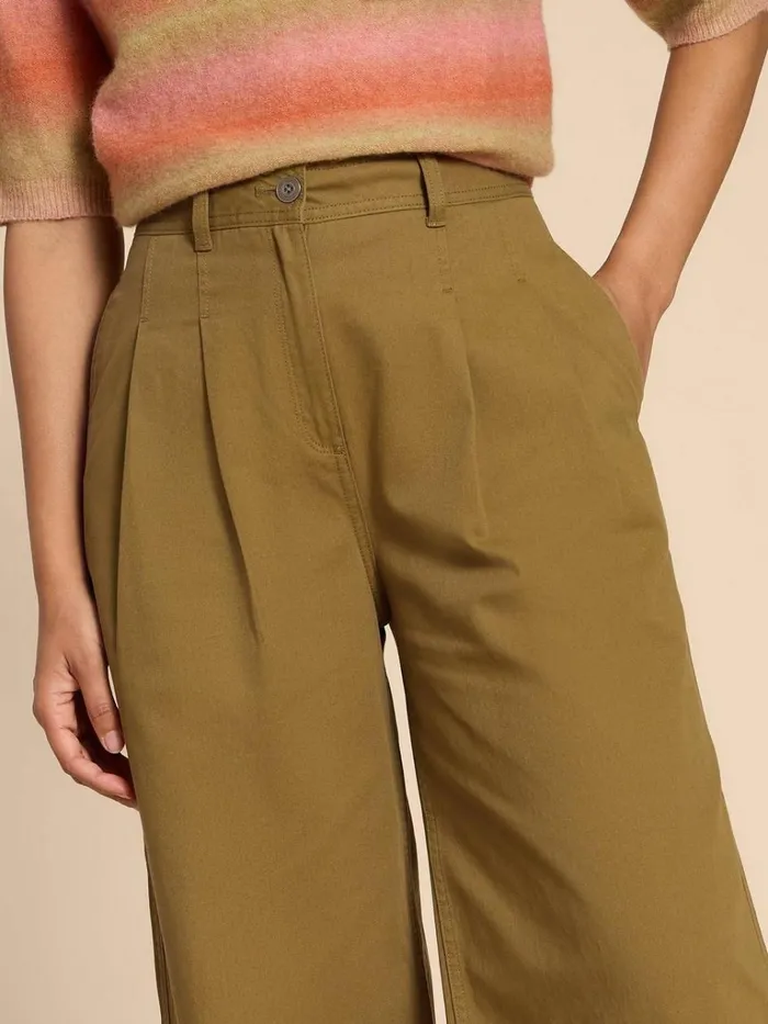 Women TROUSERS White Stuff Samira Wide Leg Crop Trouser Khaki Green Women TROUSERS White Stuff Samira Wide Leg Crop Trouser Khaki Green