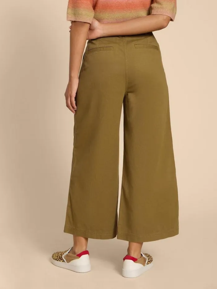 Women TROUSERS White Stuff Samira Wide Leg Crop Trouser Khaki Green Women TROUSERS White Stuff Samira Wide Leg Crop Trouser Khaki Green