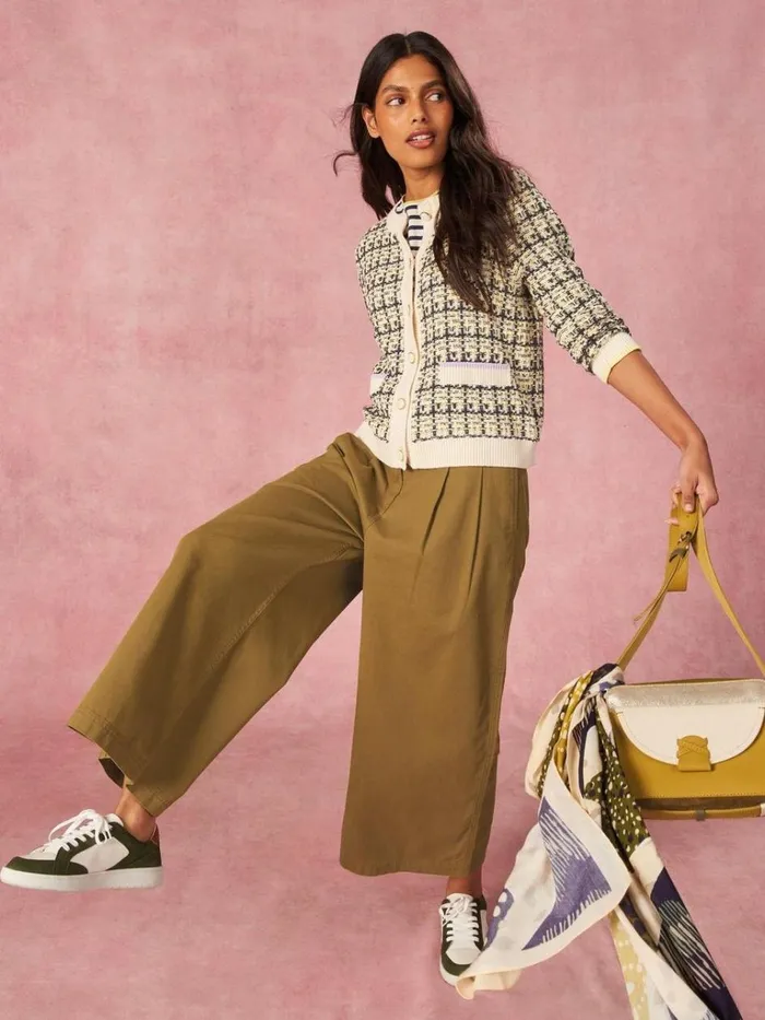 Women TROUSERS White Stuff Samira Wide Leg Crop Trouser Khaki Green Women TROUSERS White Stuff Samira Wide Leg Crop Trouser Khaki Green