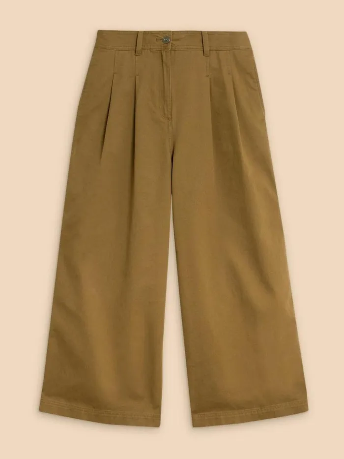 Women TROUSERS White Stuff Samira Wide Leg Crop Trouser Khaki Green Women TROUSERS White Stuff Samira Wide Leg Crop Trouser Khaki Green