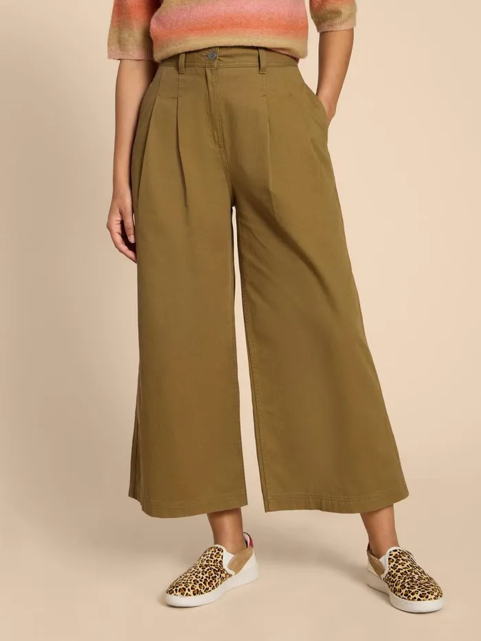Women TROUSERS White Stuff Samira Wide Leg Crop Trouser Khaki Green Women TROUSERS White Stuff Samira Wide Leg Crop Trouser Khaki Green
