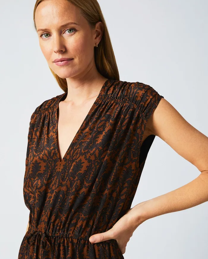 Women VNeck Maxi Dress Navybrown Billy Reid Dresses