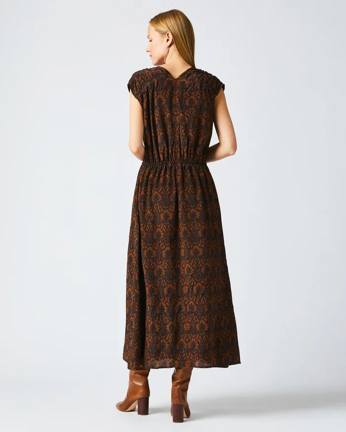 Women VNeck Maxi Dress Navybrown Billy Reid Dresses