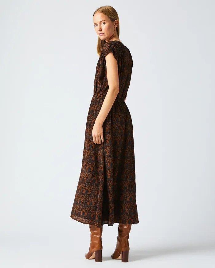 Women VNeck Maxi Dress Navybrown Billy Reid Dresses