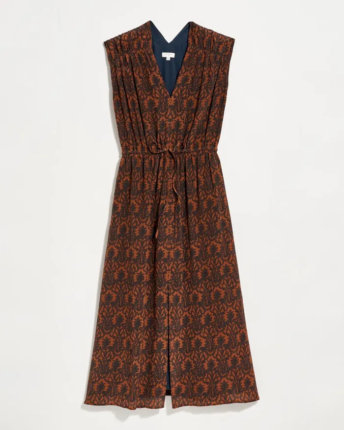 Women VNeck Maxi Dress Navybrown Billy Reid Dresses