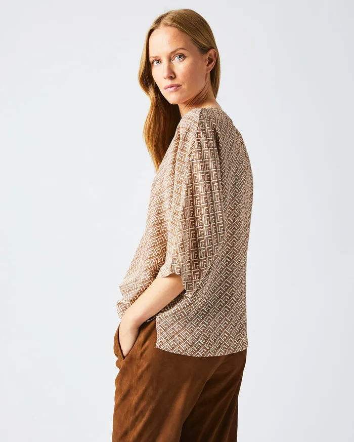 Women V Pleat Blouse Creambrown Billy Reid Tops