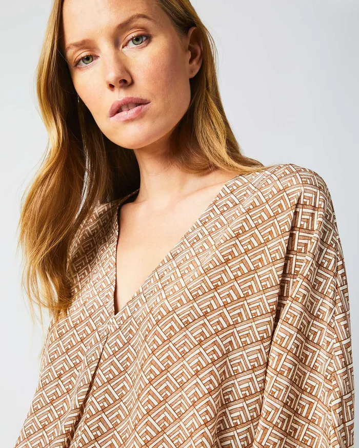 Women V Pleat Blouse Creambrown Billy Reid Tops