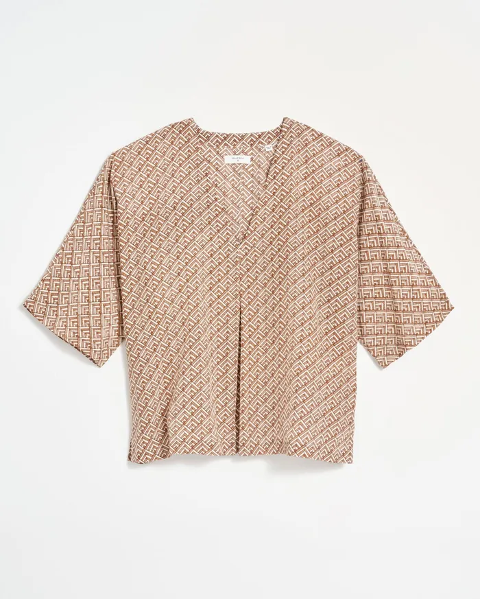 Women V Pleat Blouse Creambrown Billy Reid Tops