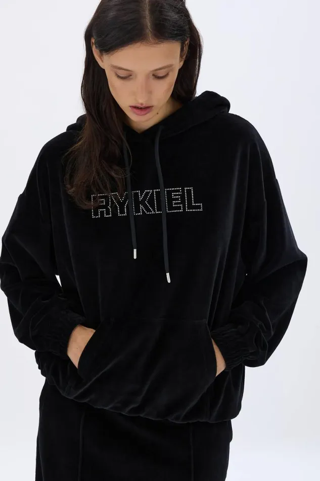 Women Velvet Hoodie Black Black Sonia Rykiel Sweatshirts