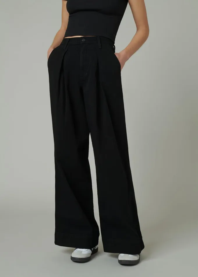 Women Wide Leg Joe039s Jeans THE PLEATED DENIM TROUSER Black