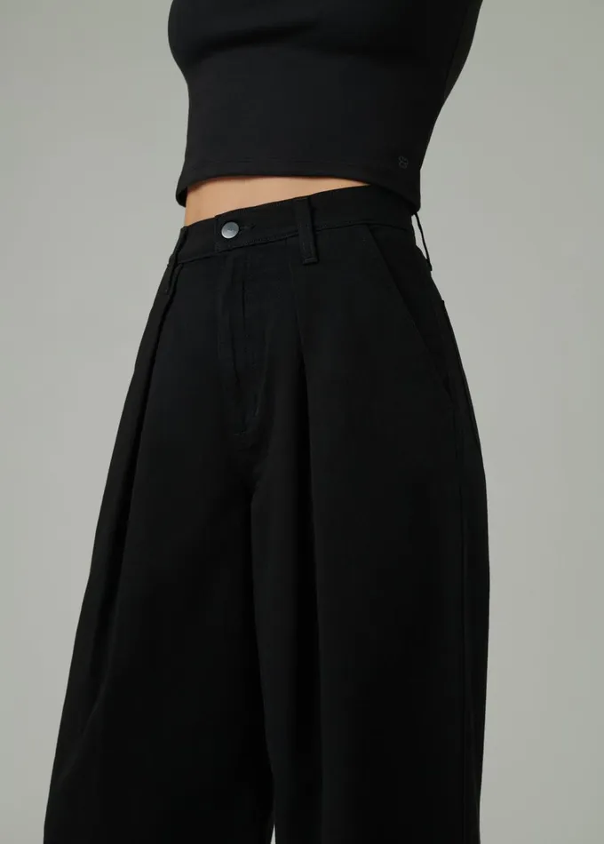 Women Wide Leg Joe039s Jeans THE PLEATED DENIM TROUSER Black