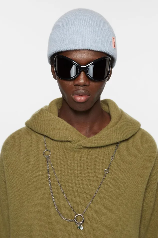 Women Wool Cashmere Beanie Steel Blue Melange Acne Studios Hats