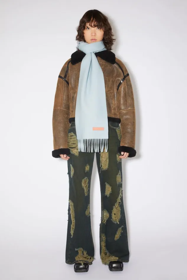 Women Wool Scarf Pink Label 8211 Narrow Powder Blue Acne Studios Scarves