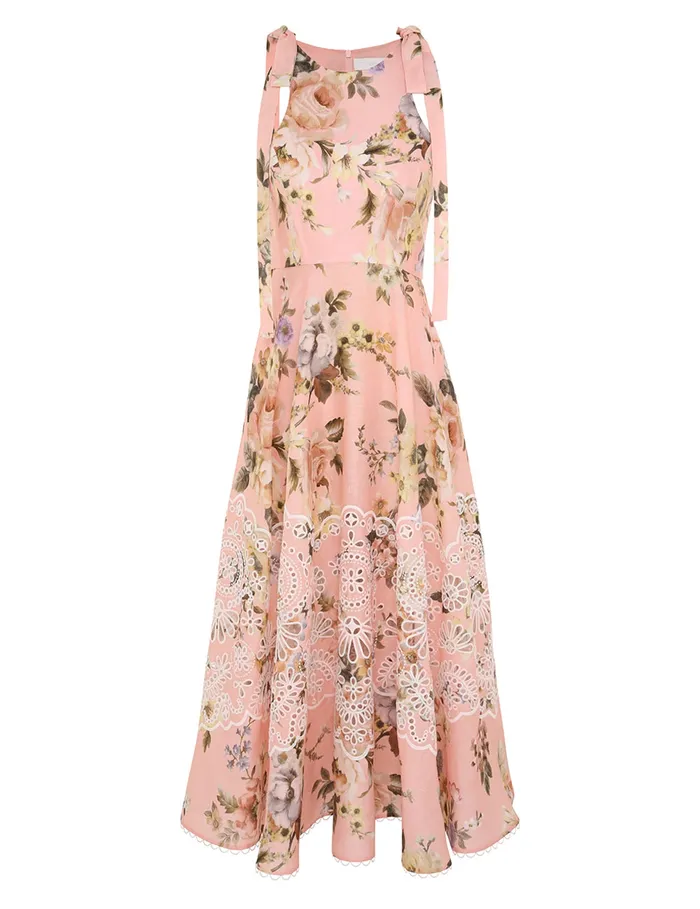 Women Zimmermann Clothing Acacia Broderie Midi Dress Pink Floral