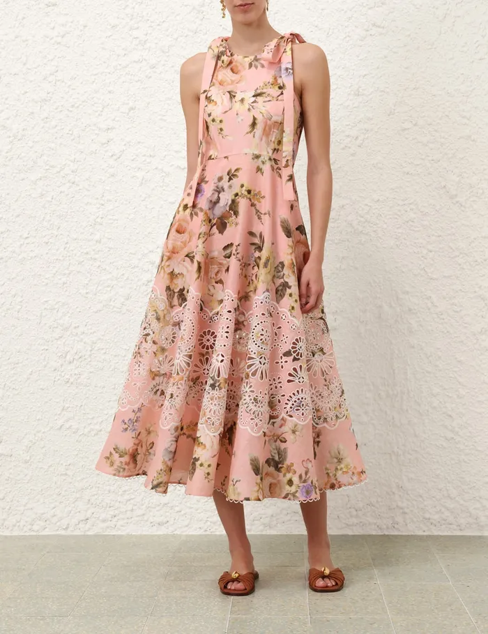 Women Zimmermann Clothing Acacia Broderie Midi Dress Pink Floral
