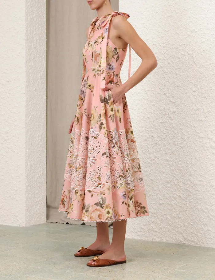 Women Zimmermann Clothing Acacia Broderie Midi Dress Pink Floral