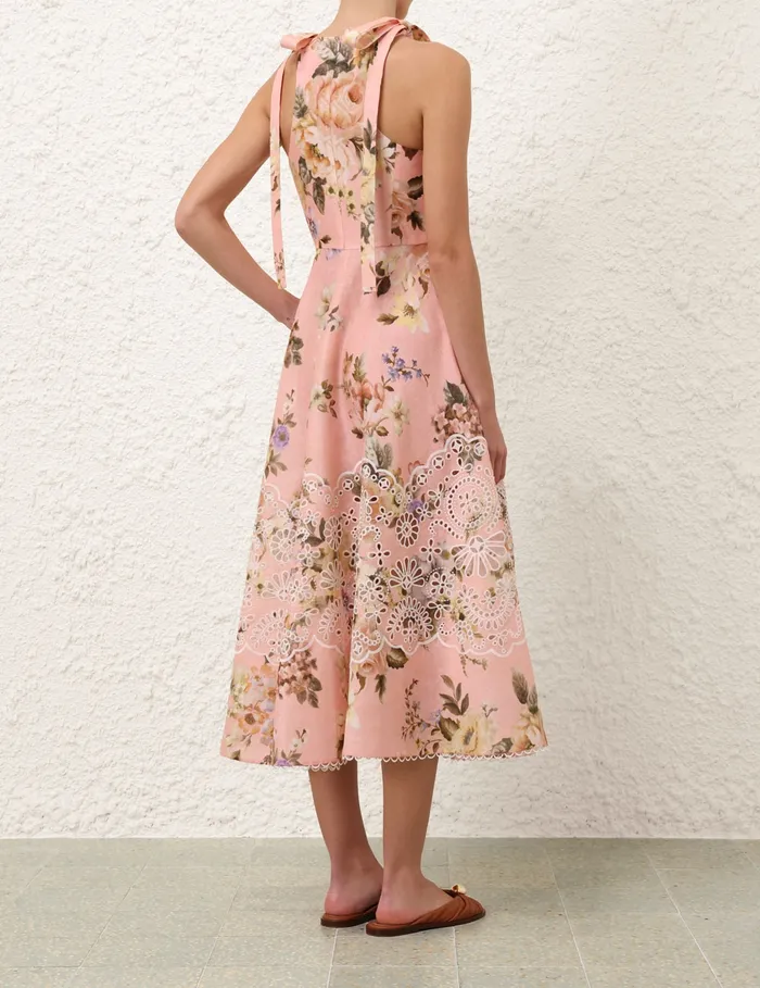 Women Zimmermann Clothing Acacia Broderie Midi Dress Pink Floral
