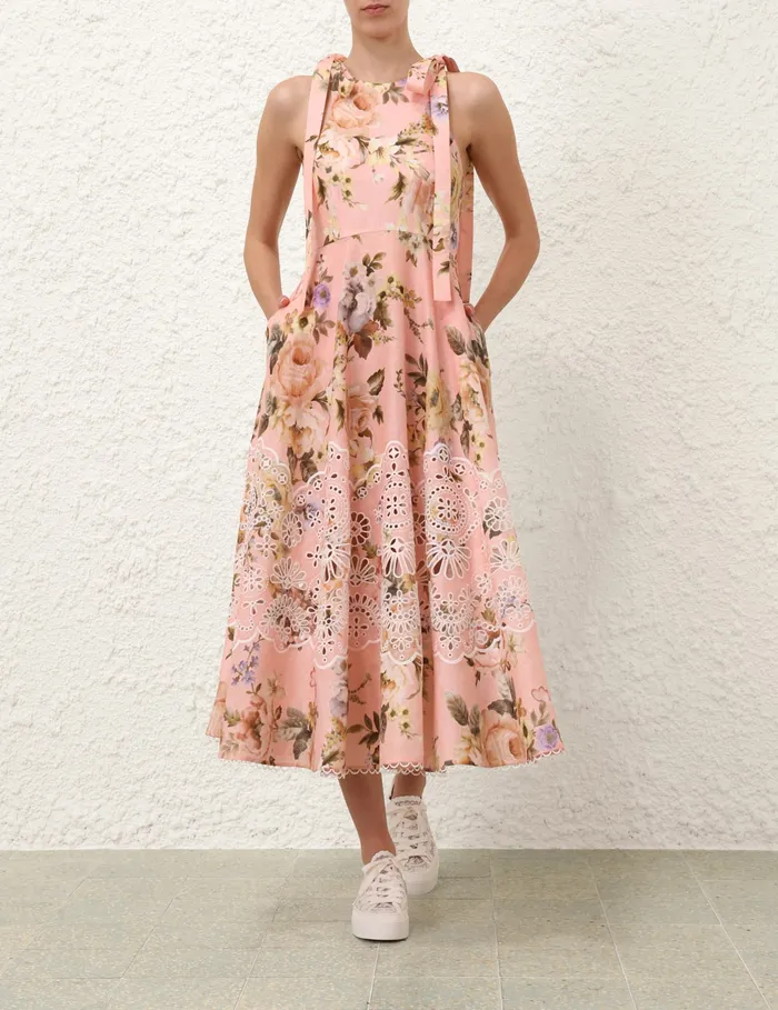 Women Zimmermann Clothing Acacia Broderie Midi Dress Pink Floral