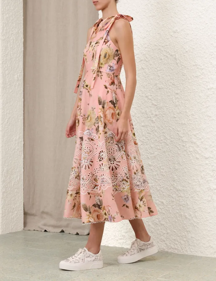 Women Zimmermann Clothing Acacia Broderie Midi Dress Pink Floral