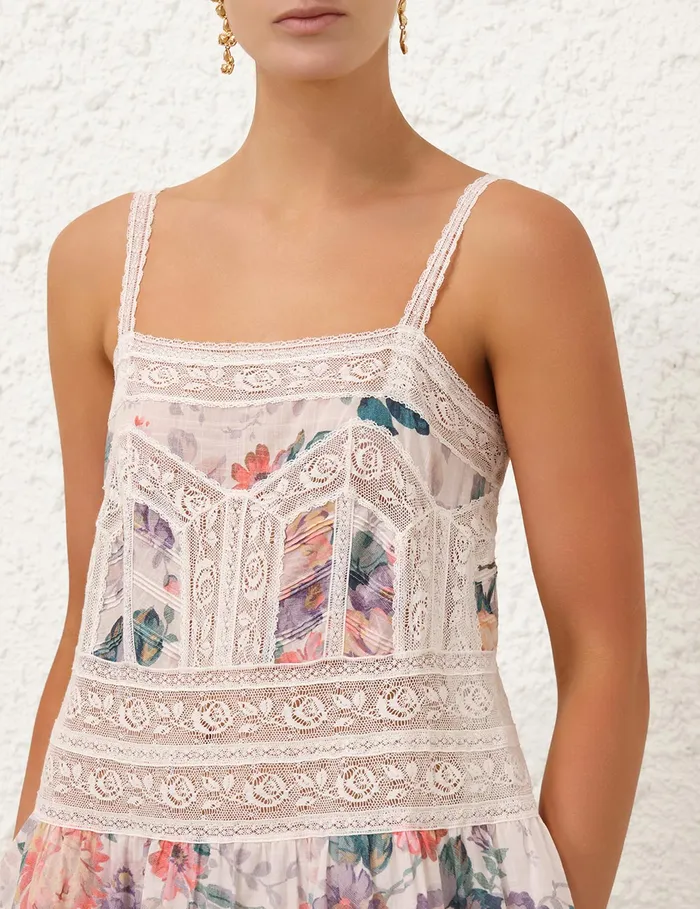 Women Zimmermann Clothing Acacia Lace Trim Mini Dress Cream Multi Floral