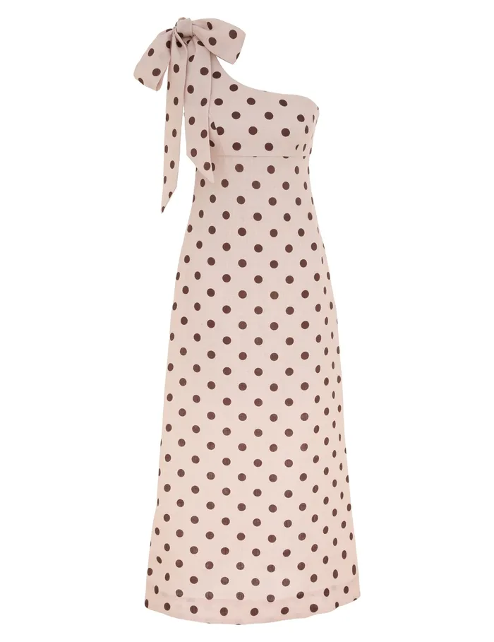 Women Zimmermann Clothing Acacia One Shoulder Midi Dress Creamtan Dot