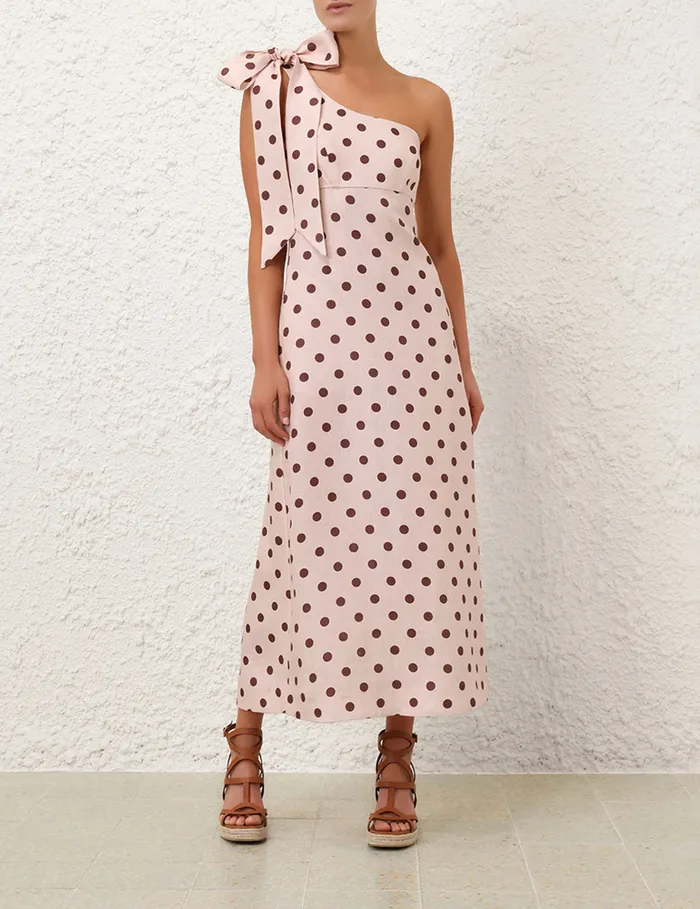 Women Zimmermann Clothing Acacia One Shoulder Midi Dress Creamtan Dot