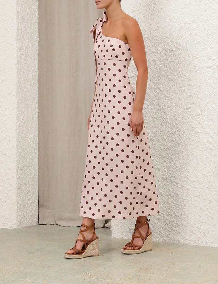 Women Zimmermann Clothing Acacia One Shoulder Midi Dress Creamtan Dot