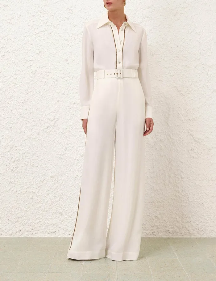 Women Zimmermann Clothing Belted Chain Pant Cream