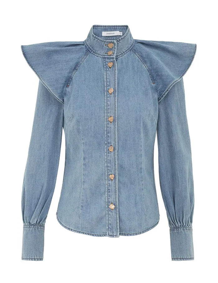Women Zimmermann Clothing Crush Denim Blouse Blue Moon