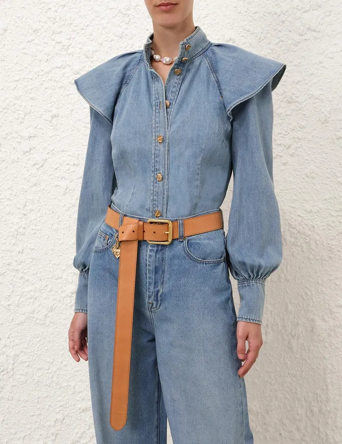 Women Zimmermann Clothing Crush Denim Blouse Blue Moon