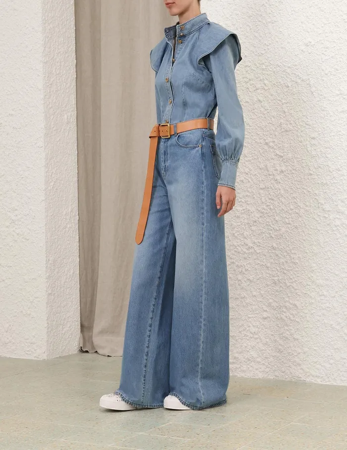 Women Zimmermann Clothing Crush Denim Blouse Blue Moon