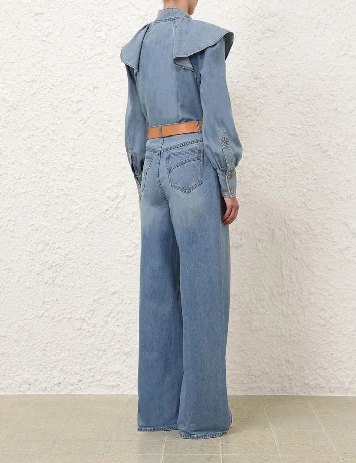 Women Zimmermann Clothing Crush Denim Blouse Blue Moon
