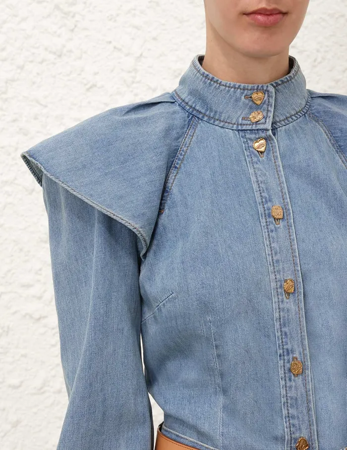 Women Zimmermann Clothing Crush Denim Blouse Blue Moon