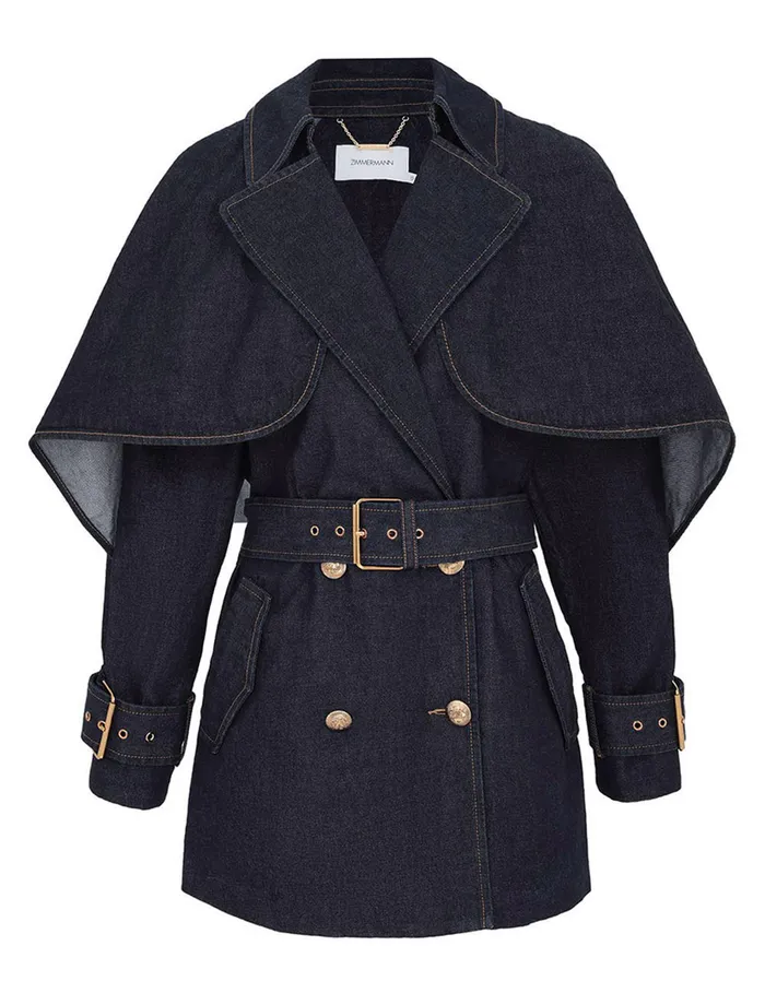 Women Zimmermann Clothing Crush Denim Trench Coat Night Sky