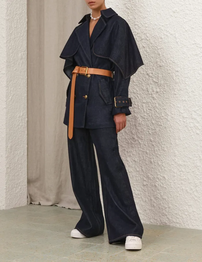 Women Zimmermann Clothing Crush Denim Trench Coat Night Sky