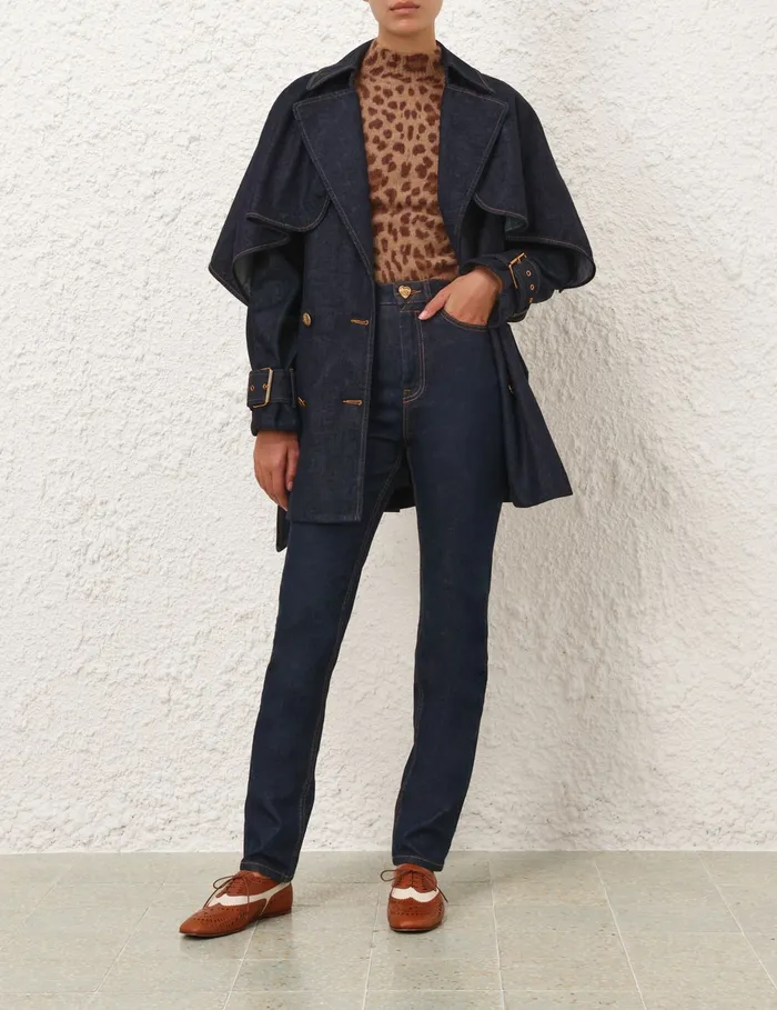 Women Zimmermann Clothing Crush Denim Trench Coat Night Sky
