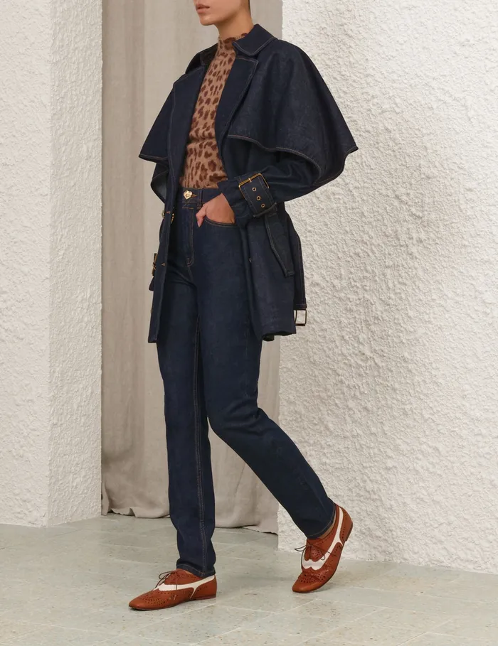 Women Zimmermann Clothing Crush Denim Trench Coat Night Sky
