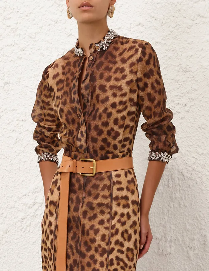 Women Zimmermann Clothing Crush Embellished Body Shirt Leopard