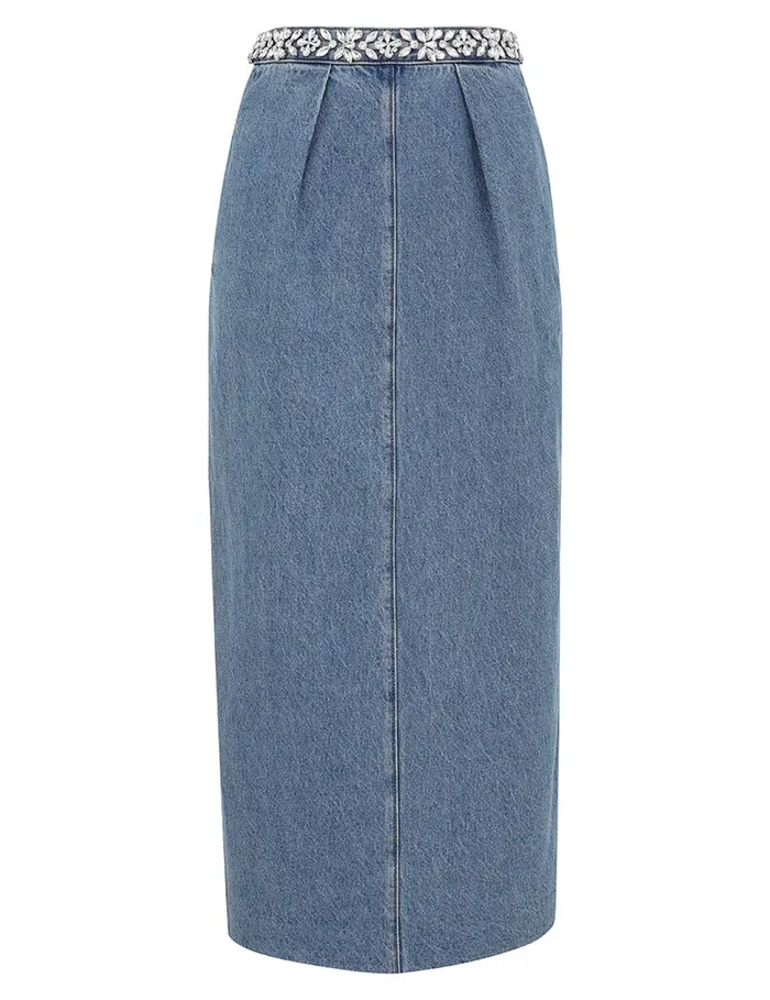 Women Zimmermann Clothing Crush Embellished Denim Skirt Blue Moon