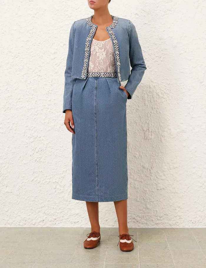 Women Zimmermann Clothing Crush Embellished Denim Skirt Blue Moon