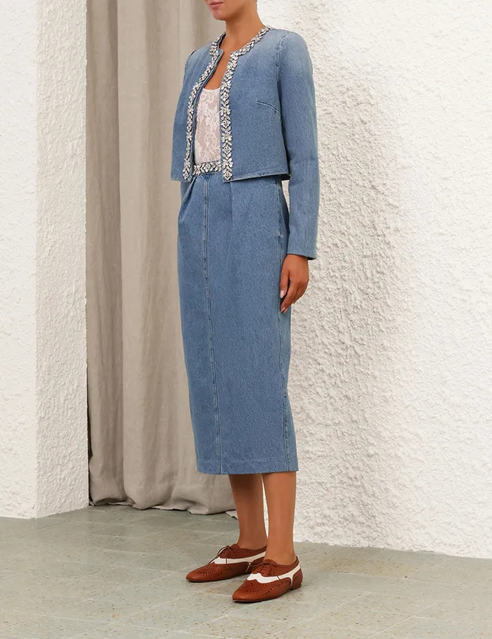 Women Zimmermann Clothing Crush Embellished Denim Skirt Blue Moon